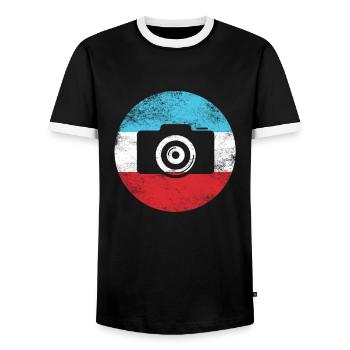 Retro Fotografie für Fotograf Vintage Kamera - Männer Kontrast-T-Shirt - Schwarz/Weiß - Vorne - AI Model Female 172 light (172cm) & AI Model Male 178 light (178cm)
