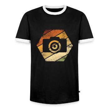 Retro Fotografie für Fotograf Vintage Kamera - Männer Kontrast-T-Shirt - Schwarz/Weiß - Vorne - AI Model Female 172 light (172cm) & AI Model Male 178 light (178cm)