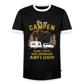 Wohnwagen - Bin am Campen - Lustig - Männer Kontrast-T-Shirt - Schwarz/Weiß - Vorne - AI Model Female 172 light (172cm) & AI Model Male 178 light (178cm)