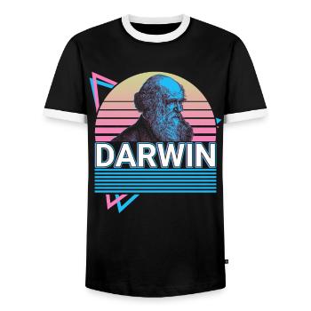 Charles Darwin Theory of Evolution Retro Gift - Men's Ringer Shirt - black/white - Front - AI Model Female 172 light (172cm) & AI Model Male 178 light (178cm)