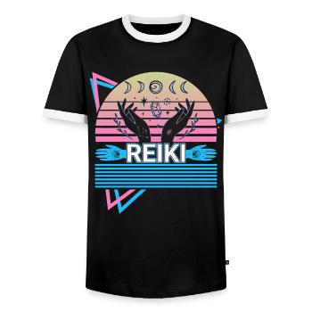 Don de guérison spirituelle de guérisseur Reiki - T-shirt contrasté Homme - noir/blanc - Devant - AI Model Female 172 light (172cm) & AI Model Male 178 light (178cm)