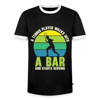 Tennis Tennisspieler Tennisschläger Tennisball - Männer Kontrast-T-Shirt - Schwarz/Weiß - Vorne - AI Model Female 172 light (172cm) & AI Model Male 178 light (178cm)