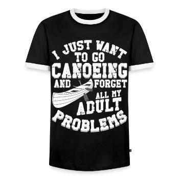Canoe Canoeing Vintage I Just Want - Men's Ringer Shirt - black/white - Front - AI Model Female 172 light (172cm) & AI Model Male 178 light (178cm)