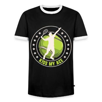 Joueur de tennis Raquette de tennis Balle de tennis - T-shirt contrasté Homme - noir/blanc - Devant - AI Model Female 172 light (172cm) & AI Model Male 178 light (178cm)