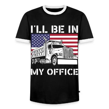 I'll be in my office trucker, funny truck driver - Men's Ringer Shirt - black/white - Front - AI Model Female 172 light (172cm) & AI Model Male 178 light (178cm)