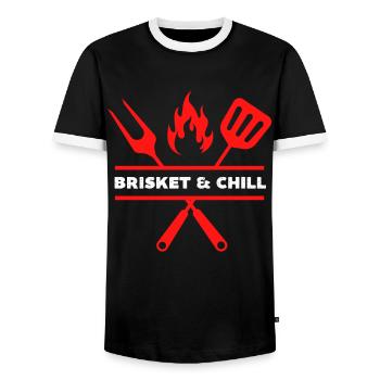Brisket and chill, funny bbq - Men's Ringer Shirt - black/white - Front - AI Model Female 172 light (172cm) & AI Model Male 178 light (178cm)