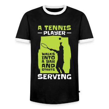 Joueur de tennis Raquette de tennis Balle de tennis - T-shirt contrasté Homme - noir/blanc - Devant - AI Model Female 172 light (172cm) & AI Model Male 178 light (178cm)