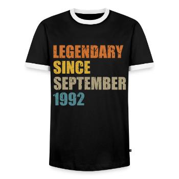 Born September 1992 30 years 30s 30th birthday - Men's Ringer Shirt - black/white - Front - AI Model Female 172 light (172cm) & AI Model Male 178 light (178cm)
