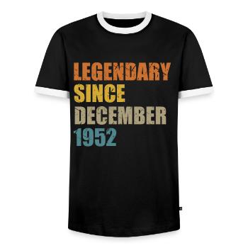 Born December 1952 70 years 70s 70th birthday - Men's Ringer Shirt - black/white - Front - AI Model Female 172 light (172cm) & AI Model Male 178 light (178cm)