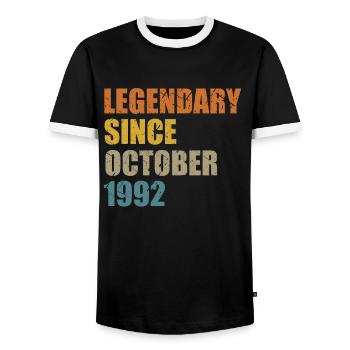 Born October 1992 30 years 30s 30th birthday - Men's Ringer Shirt - black/white - Front - AI Model Female 172 light (172cm) & AI Model Male 178 light (178cm)