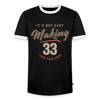 33rd Birthday It's Not Easy Making 33 Years Old - Men's Ringer Shirt - black/white - Front - AI Model Female 172 light (172cm) & AI Model Male 178 light (178cm)