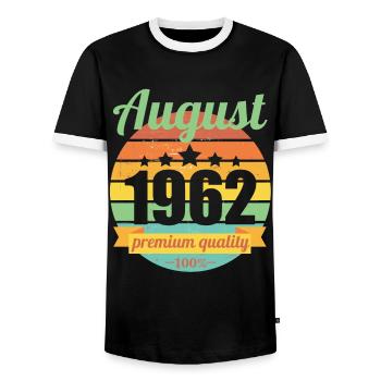 Born August 1962 60 years 60s 60th birthday - Men's Ringer Shirt - black/white - Front - AI Model Female 172 light (172cm) & AI Model Male 178 light (178cm)