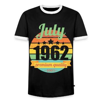 Born July 1962 60 years 60s 60th birthday - Men's Ringer Shirt - black/white - Front - AI Model Female 172 light (172cm) & AI Model Male 178 light (178cm)