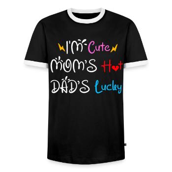 I'm Cute Mom's Hot Dad's Lucky Baby Onesie - Men's Ringer Shirt - black/white - Front - AI Model Female 172 light (172cm) & AI Model Male 178 light (178cm)