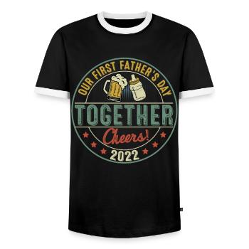 Our First Fathers Day Together Cheers 2022 - Männer Kontrast-T-Shirt - Schwarz/Weiß - Vorne - AI Model Female 172 light (172cm) & AI Model Male 178 light (178cm)