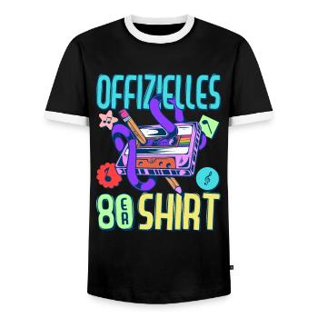 80er Jahre Outfit Party 80's Motto Mottoparty 1880 - Männer Kontrast-T-Shirt - Schwarz/Weiß - Vorne - AI Model Female 172 light (172cm) & AI Model Male 178 light (178cm)
