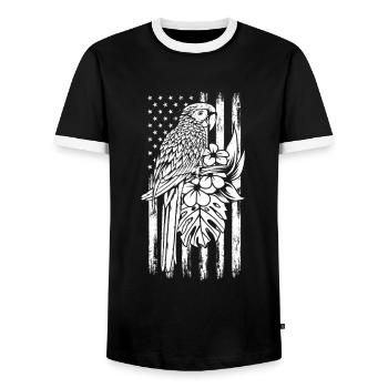 USA Flagge Papageienvogel Blume Papagei - Männer Kontrast-T-Shirt - Schwarz/Weiß - Vorne - AI Model Female 172 light (172cm) & AI Model Male 178 light (178cm)