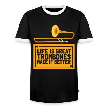 Trombone - Men's Ringer Shirt - black/white - Front - AI Model Female 172 light (172cm) & AI Model Male 178 light (178cm)