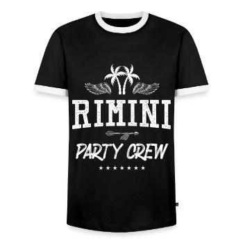 Rimini Party Crew - Men's Ringer Shirt - black/white - Front - AI Model Female 172 light (172cm) & AI Model Male 178 light (178cm)