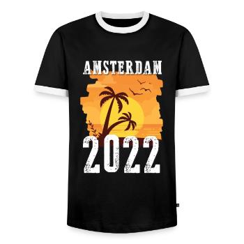 Amsterdam 2022 Palm Trees - Men's Ringer Shirt - black/white - Front - AI Model Female 172 light (172cm) & AI Model Male 178 light (178cm)