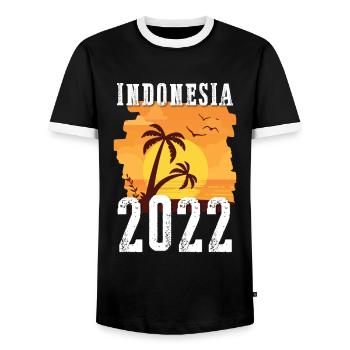 Indonesia 2022 Palm Trees - Men's Ringer Shirt - black/white - Front - AI Model Female 172 light (172cm) & AI Model Male 178 light (178cm)