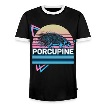 Stachelschwein Retro Geschenk - Männer Kontrast-T-Shirt - Schwarz/Weiß - Vorne - AI Model Female 172 light (172cm) & AI Model Male 178 light (178cm)