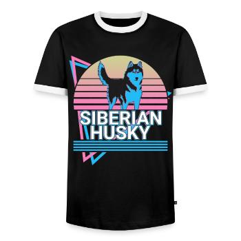 Siberian Husky Retro Gift - Men's Ringer Shirt - black/white - Front - AI Model Female 172 light (172cm) & AI Model Male 178 light (178cm)