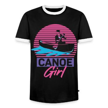Canoe Canoeing Girl Retro Canoe - Men's Ringer Shirt - black/white - Front - AI Model Female 172 light (172cm) & AI Model Male 178 light (178cm)