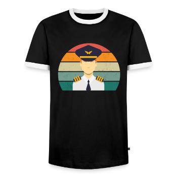 Airplanes Flying Pilot Pilot Airport - Men's Ringer Shirt - black/white - Front - AI Model Female 172 light (172cm) & AI Model Male 178 light (178cm)