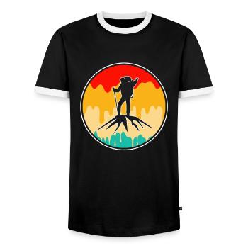 Mountaineering Retro - Men's Ringer Shirt - black/white - Front - AI Model Female 172 light (172cm) & AI Model Male 178 light (178cm)
