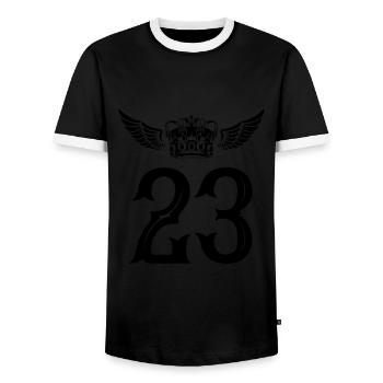 23 Number crown - Men's Ringer Shirt - black/white - Front - AI Model Female 172 light (172cm) & AI Model Male 178 light (178cm)