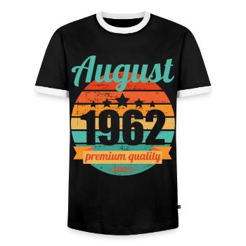 Born August 1962 60 years 60s 60th birthday - Men's Ringer Shirt - black/white - Front - AI Model Female 172 light (172cm) & AI Model Male 178 light (178cm)