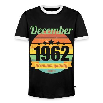 Born December 1962 60 years 60s 60th birthday - Men's Ringer Shirt - black/white - Front - AI Model Female 172 light (172cm) & AI Model Male 178 light (178cm)