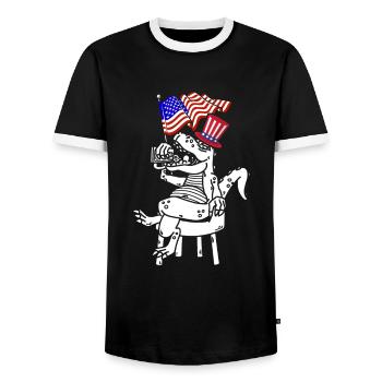 4th Of July Dinosaur US Flag Dino Patriotic Day - Men's Ringer Shirt - black/white - Front - AI Model Female 172 light (172cm) & AI Model Male 178 light (178cm)