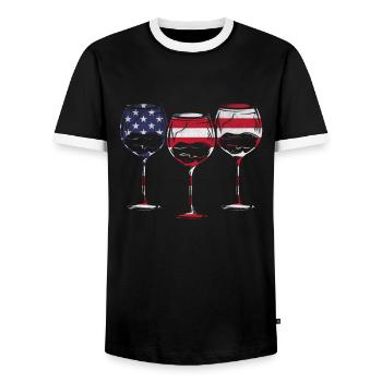 4th Of July Party Patriotic Day 4th Of July Wine - Männer Kontrast-T-Shirt - Schwarz/Weiß - Vorne - AI Model Female 172 light (172cm) & AI Model Male 178 light (178cm)