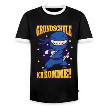 Grundschule ich komme Ninja 1. Klasse Schulkind - Männer Kontrast-T-Shirt - Schwarz/Weiß - Vorne - AI Model Female 172 light (172cm) & AI Model Male 178 light (178cm)