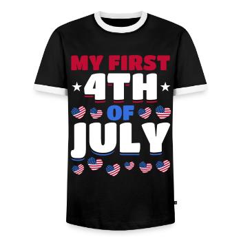 Journée patriotique Drapeau américain 4 juillet Fête Ma première - T-shirt contrasté Homme - noir/blanc - Devant - AI Model Female 172 light (172cm) & AI Model Male 178 light (178cm)
