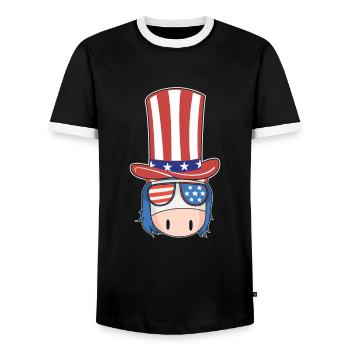 Patriotic Day Unicorn US Flag Hat 4th Of July - Men's Ringer Shirt - black/white - Front - AI Model Female 172 light (172cm) & AI Model Male 178 light (178cm)