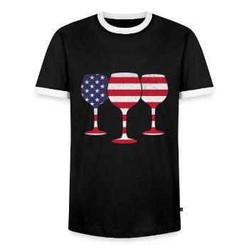 4th Of July Party Patriotic Day Wine US Flag 4th - Men's Ringer Shirt - black/white - Front - AI Model Female 172 light (172cm) & AI Model Male 178 light (178cm)
