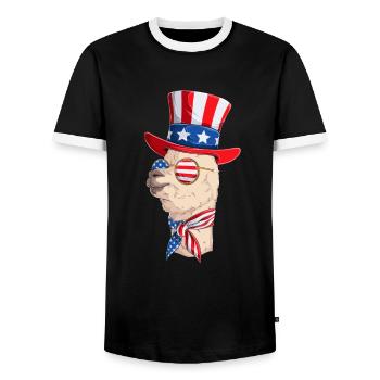 Funny Llama 4th of July Party Llama Patriotic Day - Men's Ringer Shirt - black/white - Front - AI Model Female 172 light (172cm) & AI Model Male 178 light (178cm)