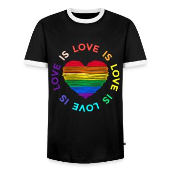 Love is equal. Liebe kennt kein Geschlecht. Spruch - Männer Kontrast-T-Shirt - Schwarz/Weiß - Vorne - AI Model Female 172 light (172cm) & AI Model Male 178 light (178cm)