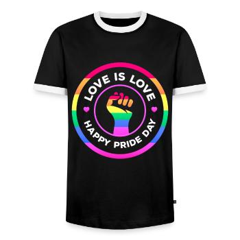 Love is equal. Liebe kennt kein Geschlecht. Spruch - Männer Kontrast-T-Shirt - Schwarz/Weiß - Vorne - AI Model Female 172 light (172cm) & AI Model Male 178 light (178cm)
