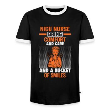 Pflegerin INFIRMIÈRE DE L’USIN USIN Krankenschwester - T-shirt contrasté Homme - noir/blanc - Devant - AI Model Female 172 light (172cm) & AI Model Male 178 light (178cm)