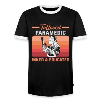Tattooed Paramedic Inked & Educated Sanitäter - Männer Kontrast-T-Shirt - Schwarz/Weiß - Vorne - AI Model Female 172 light (172cm) & AI Model Male 178 light (178cm)
