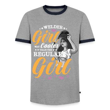 Conception de spruch de soudeur pour les métallurgistes - T-shirt contrasté Homme - gris/marine  - Devant - AI Model Female 172 light (172cm) & AI Model Male 178 light (178cm)