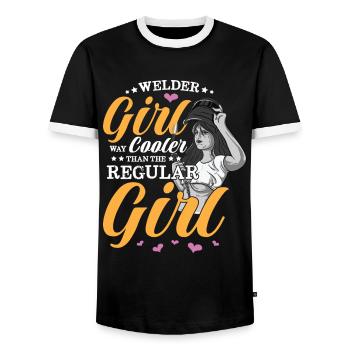 Conception de spruch de soudeur pour les métallurgistes - T-shirt contrasté Homme - noir/blanc - Devant - AI Model Female 172 light (172cm) & AI Model Male 178 light (178cm)