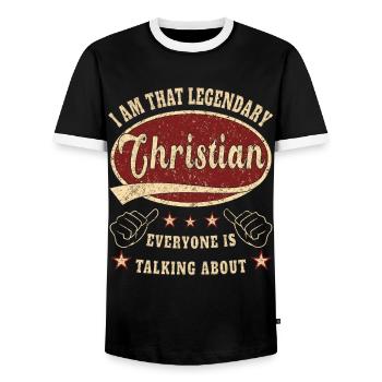Christian i am that legendary Christian - Men's Ringer Shirt - black/white - Front - AI Model Female 172 light (172cm) & AI Model Male 178 light (178cm)