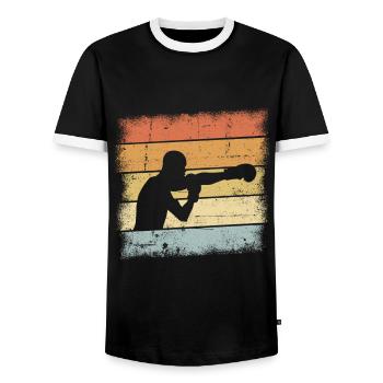 Boxer Retro - Männer Kontrast-T-Shirt - Schwarz/Weiß - Vorne - AI Model Female 172 light (172cm) & AI Model Male 178 light (178cm)