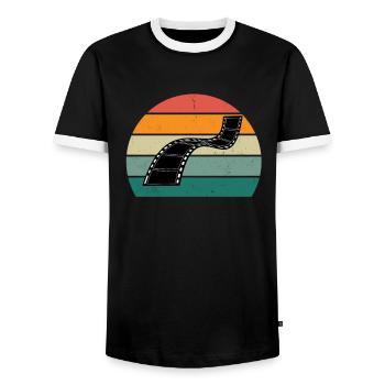 Photo Photos Photographer Focus Focus Photographer - Men's Ringer Shirt - black/white - Front - AI Model Female 172 light (172cm) & AI Model Male 178 light (178cm)