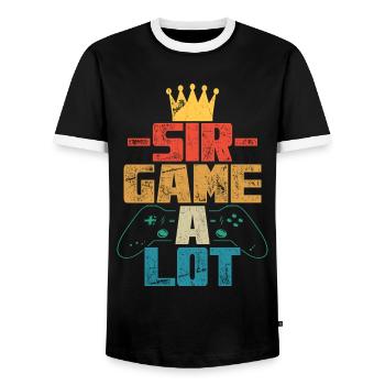 Sir Game A Lot Gamer Zocker Gambling Gift Retro - Men's Ringer Shirt - black/white - Front - AI Model Female 172 light (172cm) & AI Model Male 178 light (178cm)